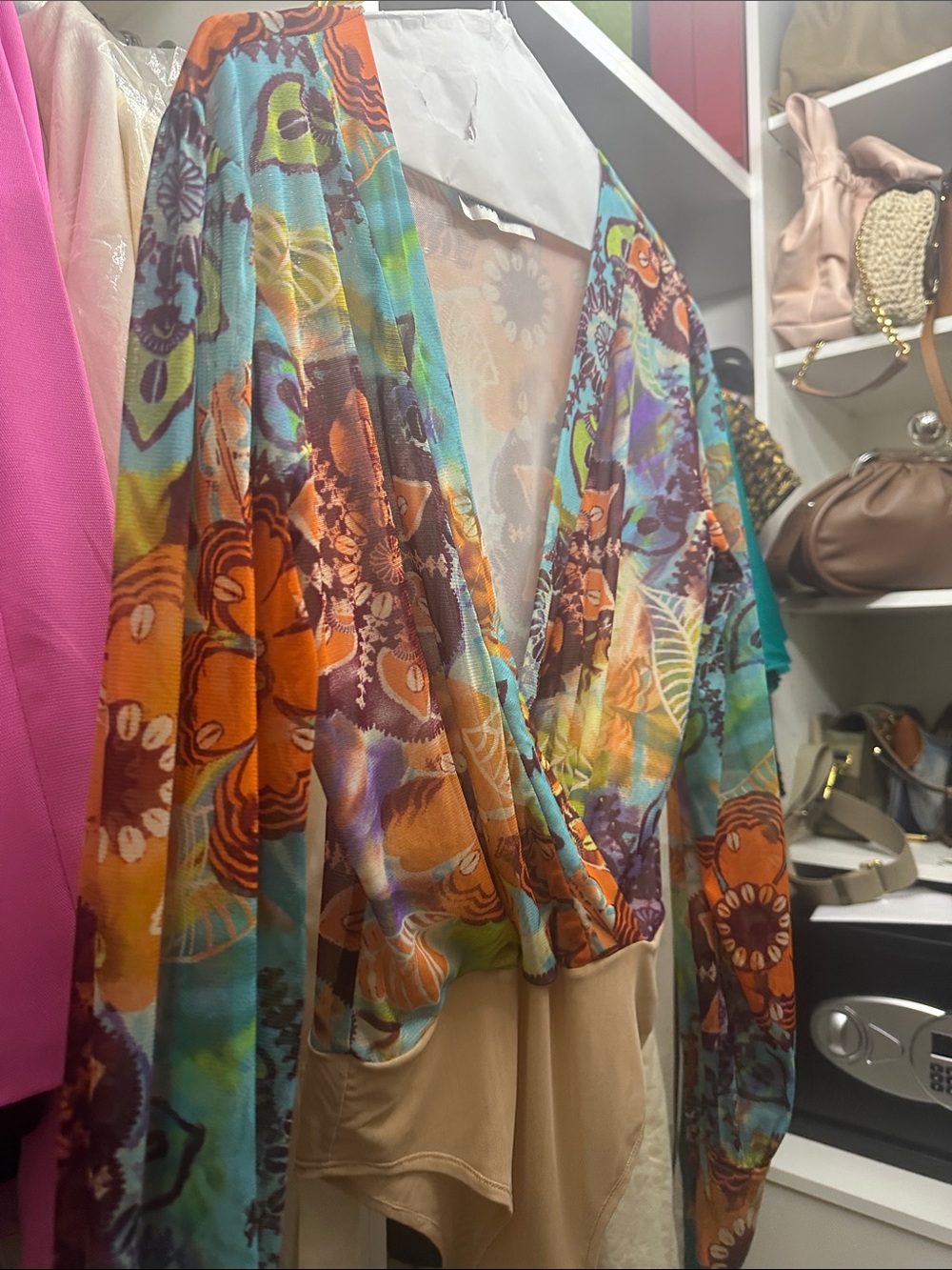 Colorful Floral Mesh Wrap Top - Multicolor